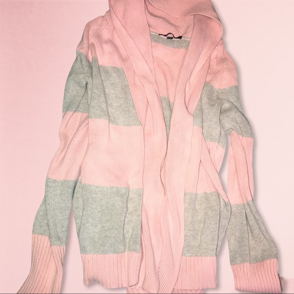 Baby pink and grey striped preppy sweater GAP XS knit